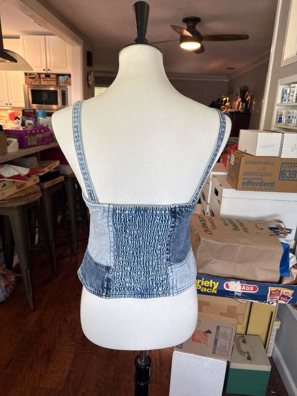 Gap Patchwork Denim Bustier Corset Top Button Fro… - image 5